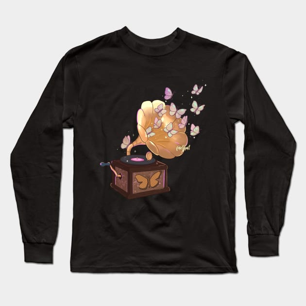 Butterfly Phonograph Long Sleeve T-Shirt by paintdust